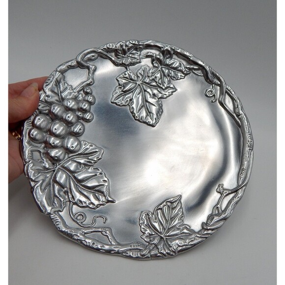 Arthur Court Cheese Set Tray Plate & Spreader Knife Grapes Leaves 2000 Design - Picture 7 of 10